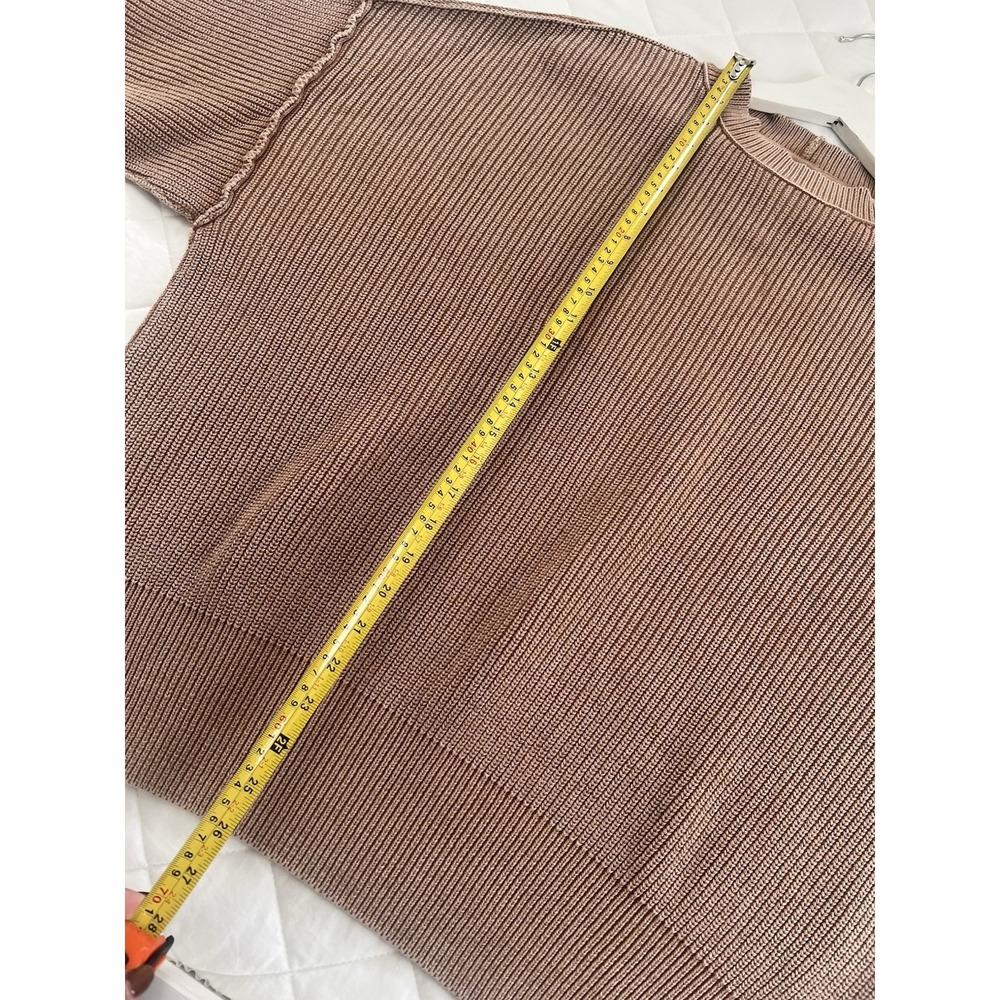 Aerie Ribbed Knit Sweater Balloon Sleeve CrewNeck Brown Cozy Casual Lounge Top M - Picture 7 of 10
